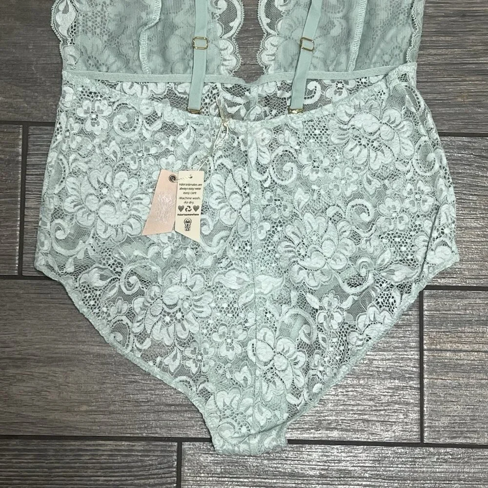 NWT Free People X HAH Comin in Haht Lace Bodysuit Small Something Blue Bride